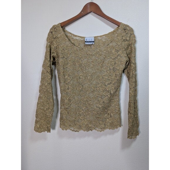 Vintage Y2K Lace Top Gold Mesh Boho Fairy Cyber Glam Romantic Ethereal Goddess - Picture 2 of 14